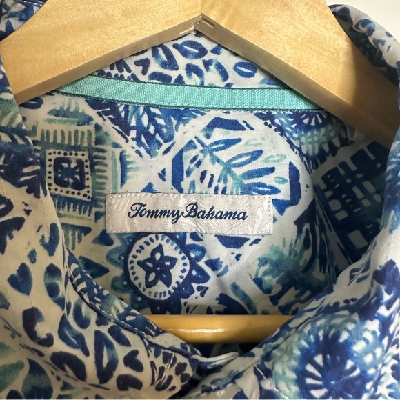 TOMMY BAHAMA Tivoli Tiles Madras Hawaiian Shirt Men’s Large Hawaiian Party Polo - Picture 7 of 9